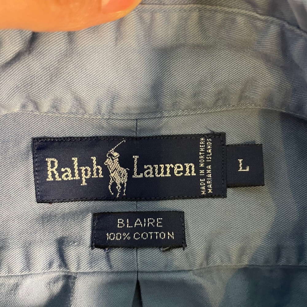 VTG Ralph Lauren Button Down Shirt Size Large Blaire Blue Long Sleeve Pink Pony - Picture 3 of 10